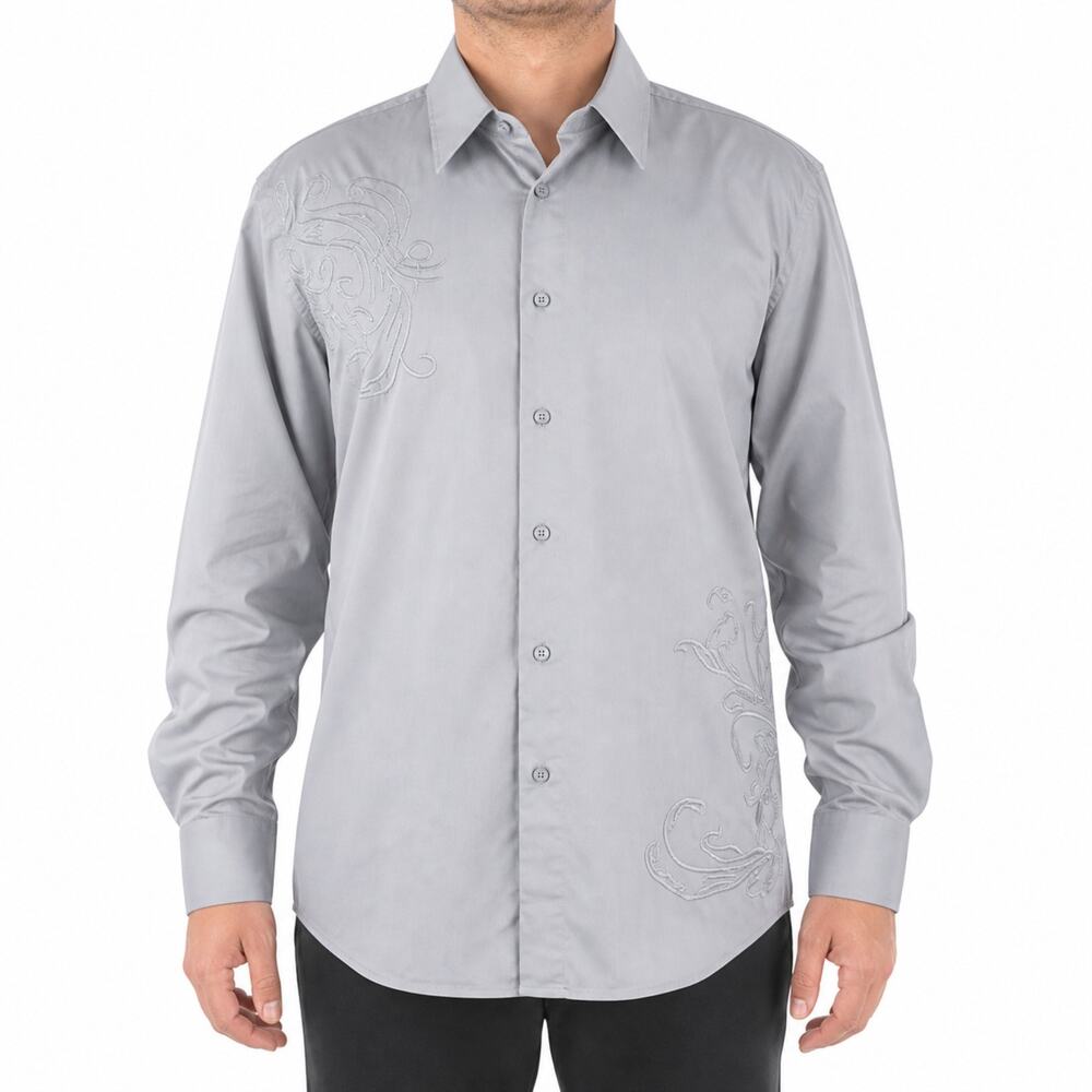 Fumagalli Shirt Mens Large Gray Embroidered Long Sleeve Button Up Formal